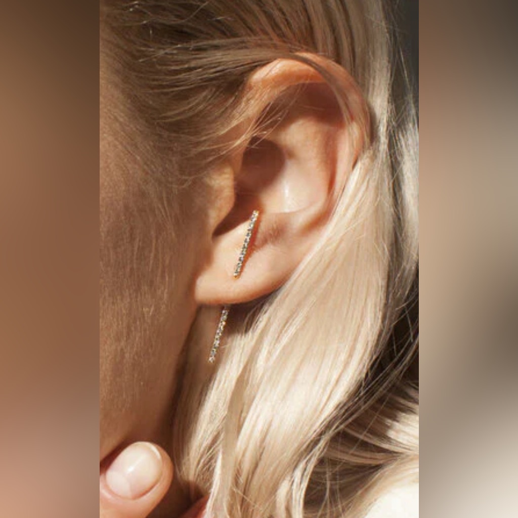2 Katkim Petite Ear Pins, Solid 18k Gold And Diamonds